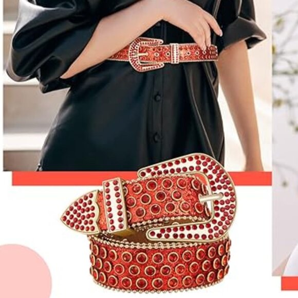 Rhinestone western red belt main image 4